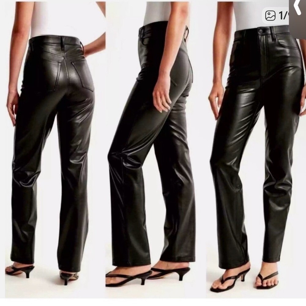 Abercrombie & Fitch 90s straight Black High-Rise Vegan Leather Pants. Like new